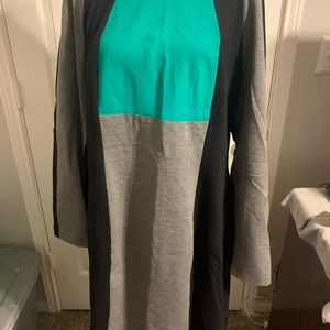 Mid length black green and gray color block dress